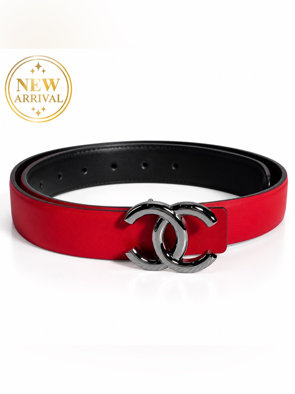 ❤️ Women’s Classic Red leather Belt with — Black/Silver-Tone Buckle ❤️